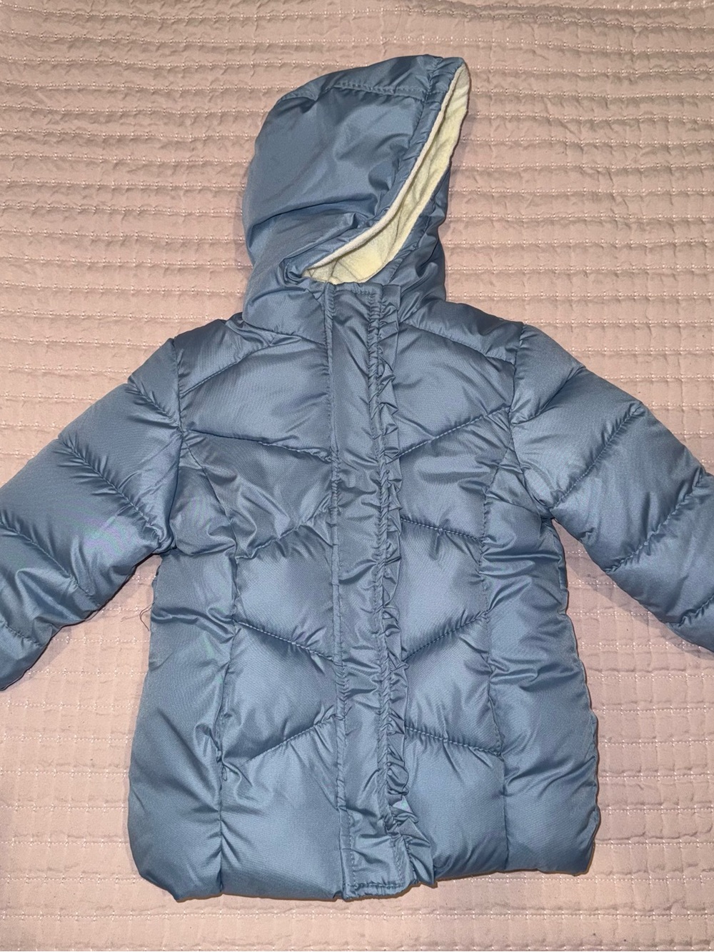 Pink Platinum Light Blue Hooded Puffer Coat